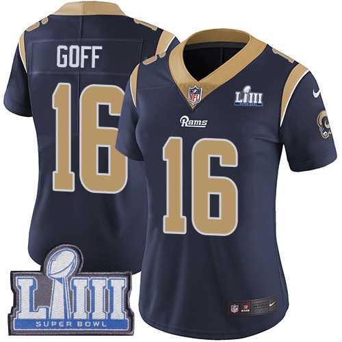 Women Nike Rams 16 Jared Goff Navy 2019 Super Bowl LIII Vapor Untouchable Limited Jersey,We sell and wholesale Women Nike Rams 16 Jared Goff Navy 2019 Super Bowl LIII Vapor Untouchable Limited Jersey on line form chian!